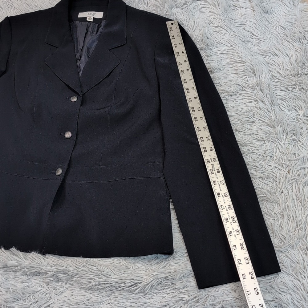 Le Suit Jacket Womens 16 Blue Blazer Button Up Preppy Career Comfort Soft - Picture 5 of 10